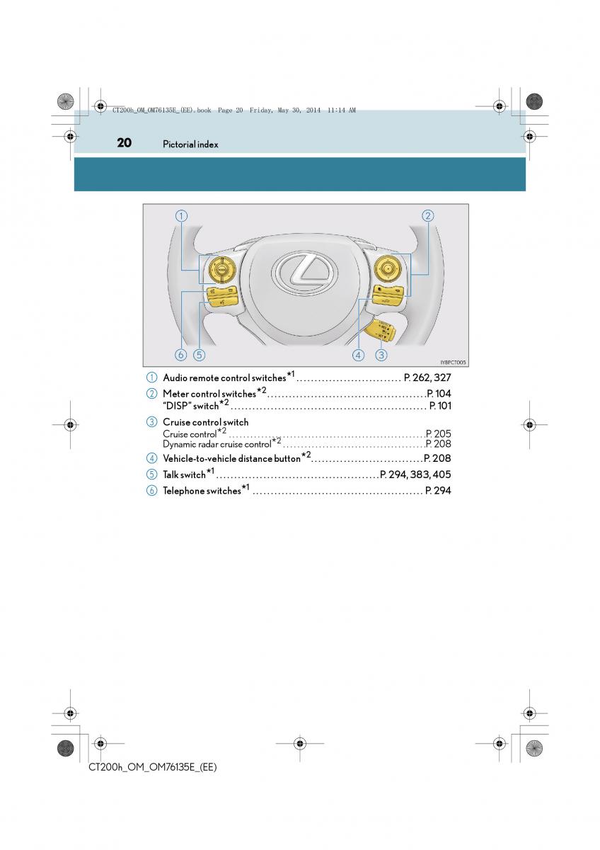 Lexus CT200h owners manual / page 20