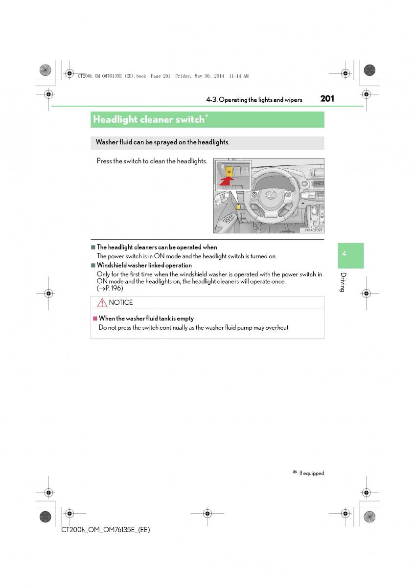 Lexus CT200h owners manual / page 201