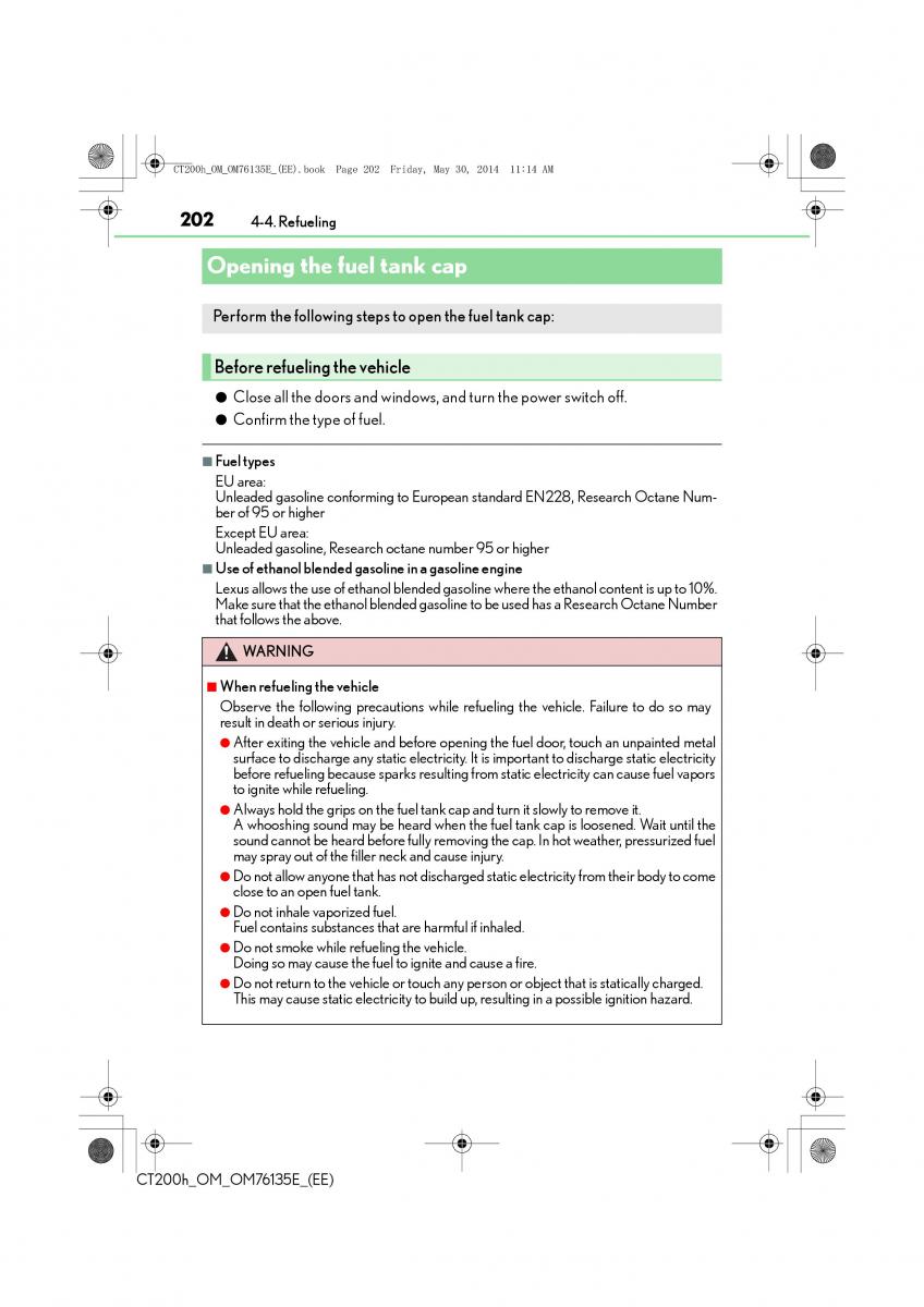 Lexus CT200h owners manual / page 202