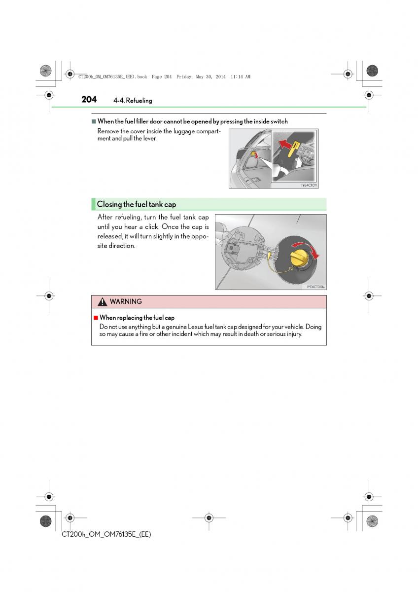 Lexus CT200h owners manual / page 204