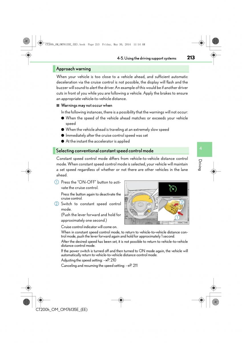 Lexus CT200h owners manual / page 213