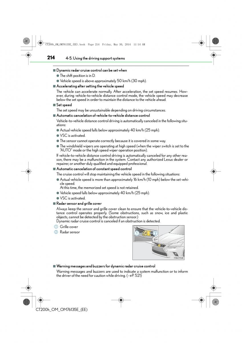 Lexus CT200h owners manual / page 214