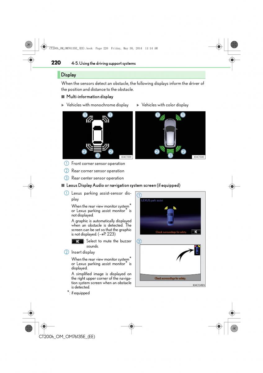 Lexus CT200h owners manual / page 220