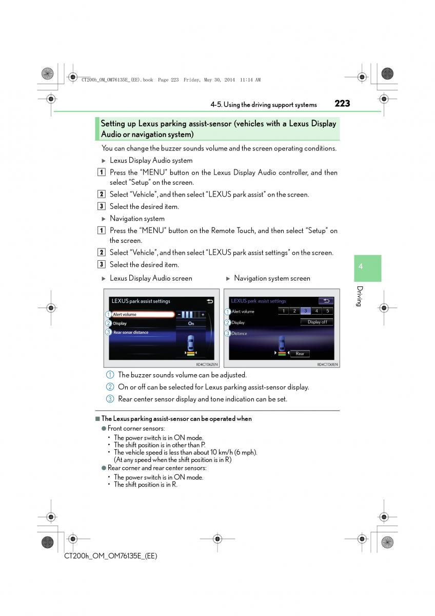 Lexus CT200h owners manual / page 223