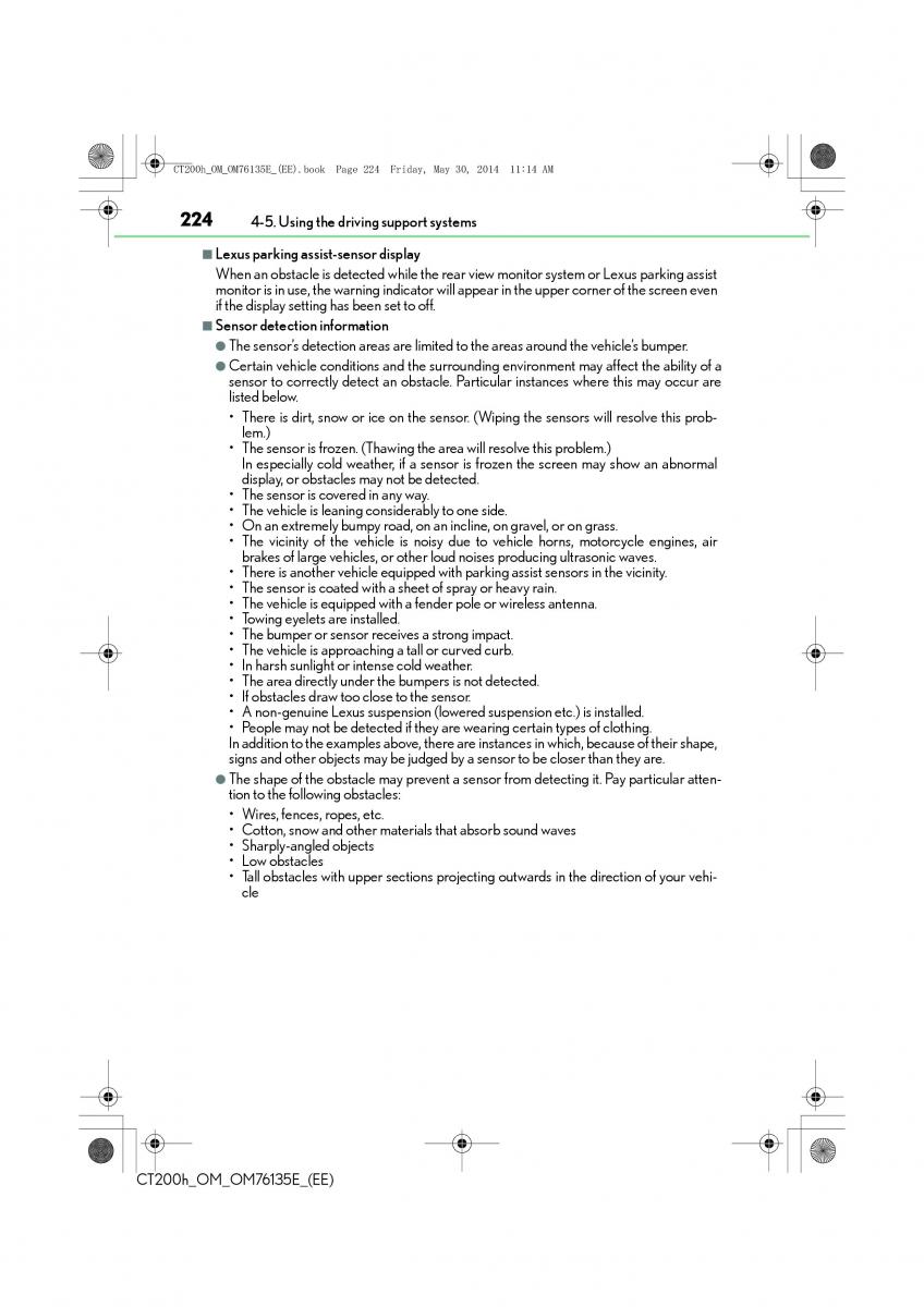 Lexus CT200h owners manual / page 224