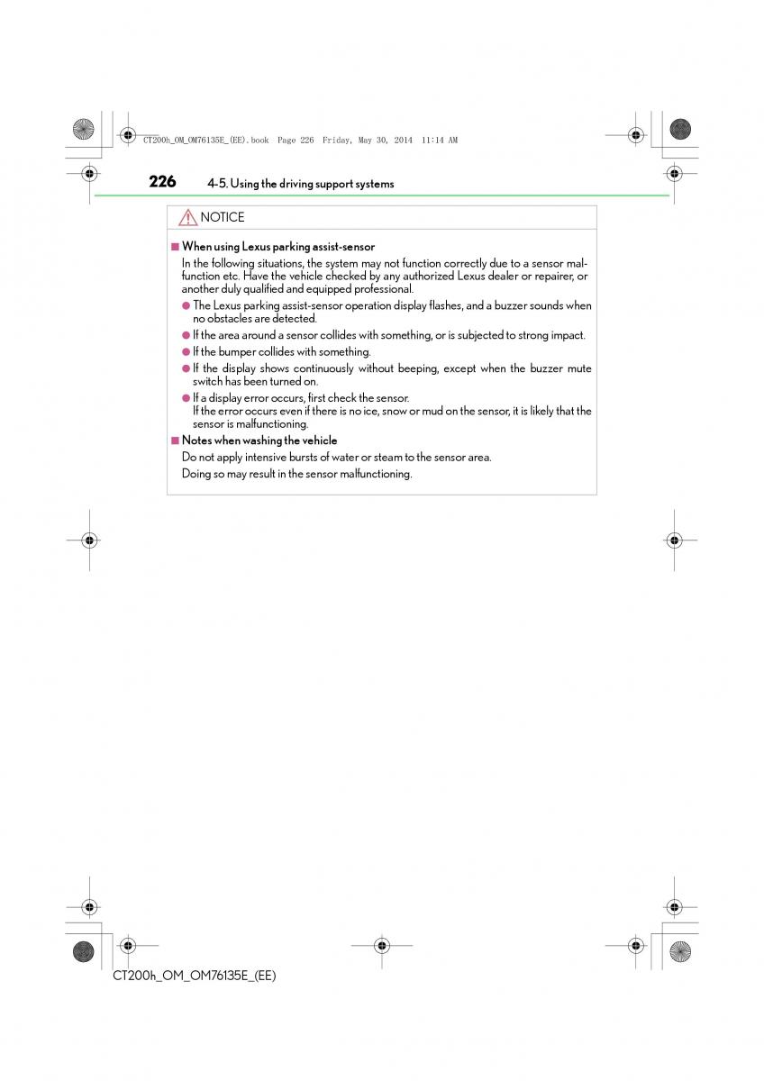 Lexus CT200h owners manual / page 226