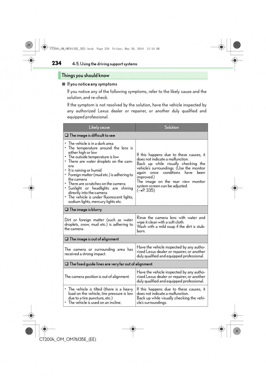 Lexus CT200h owners manual / page 234