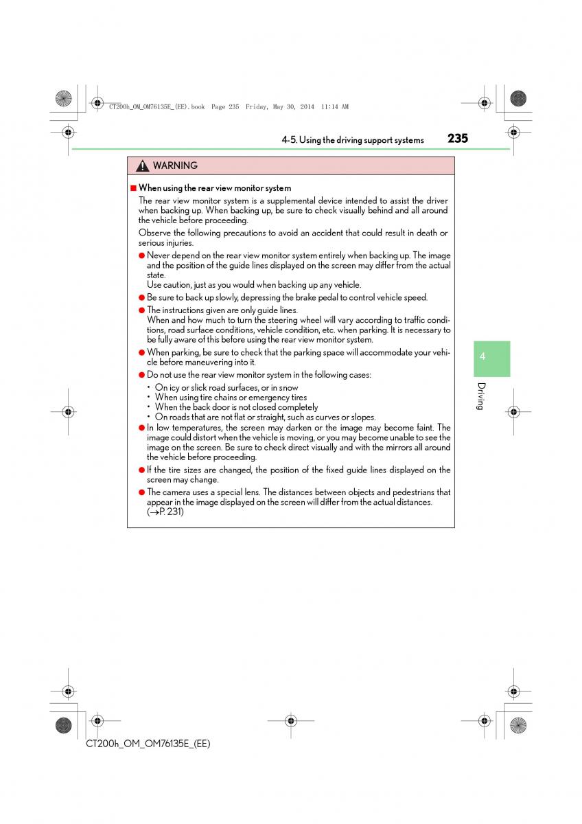 Lexus CT200h owners manual / page 235