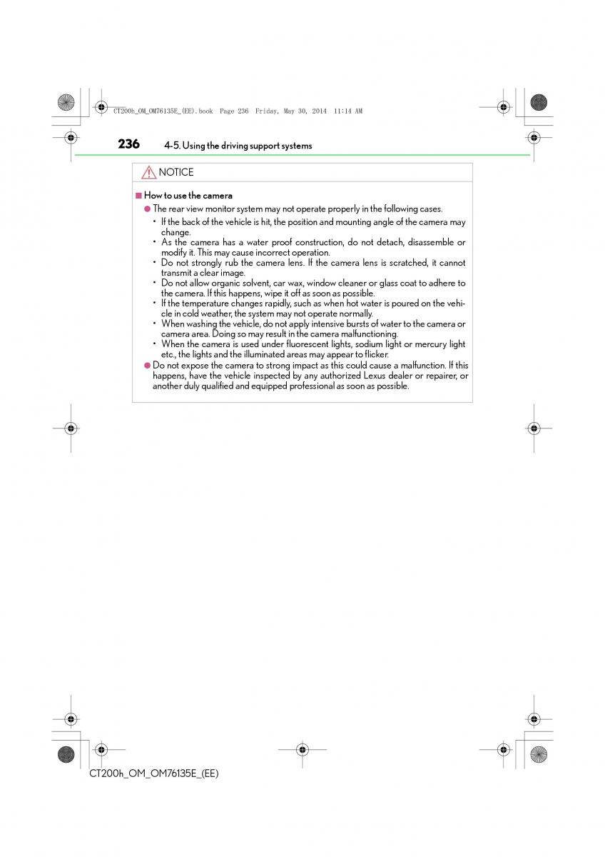 Lexus CT200h owners manual / page 236