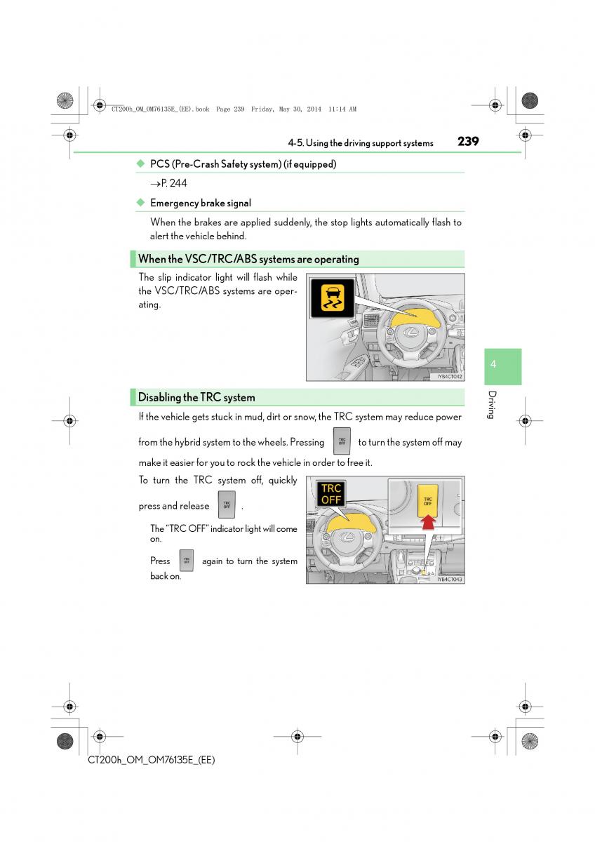 Lexus CT200h owners manual / page 239