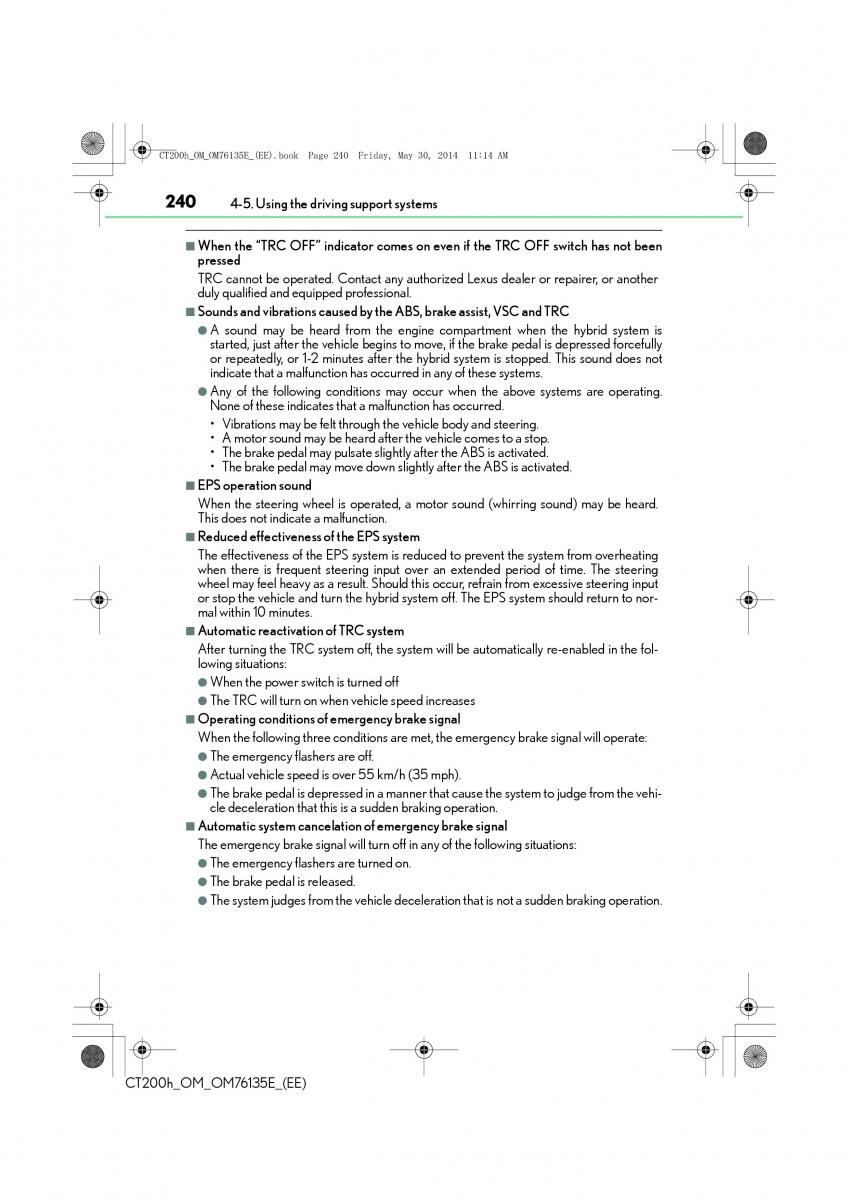 Lexus CT200h owners manual / page 240