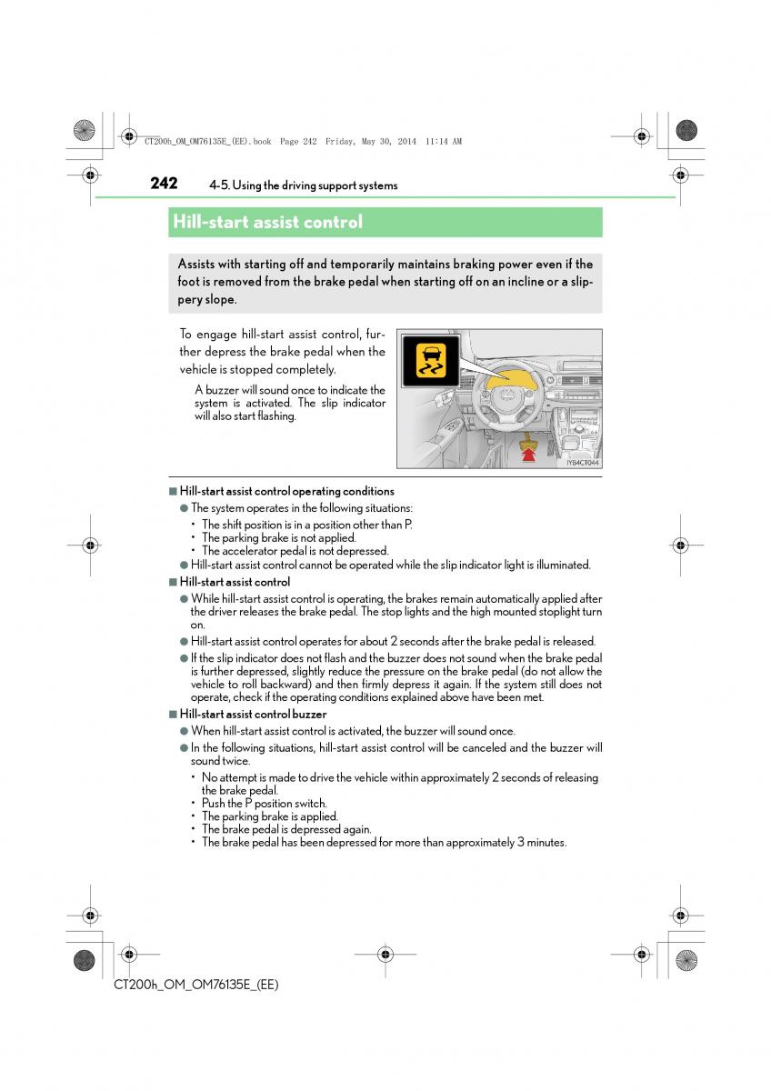 Lexus CT200h owners manual / page 242