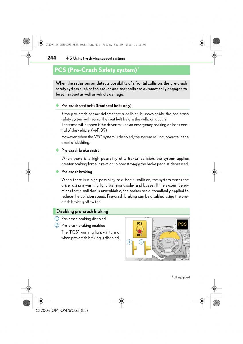 Lexus CT200h owners manual / page 244