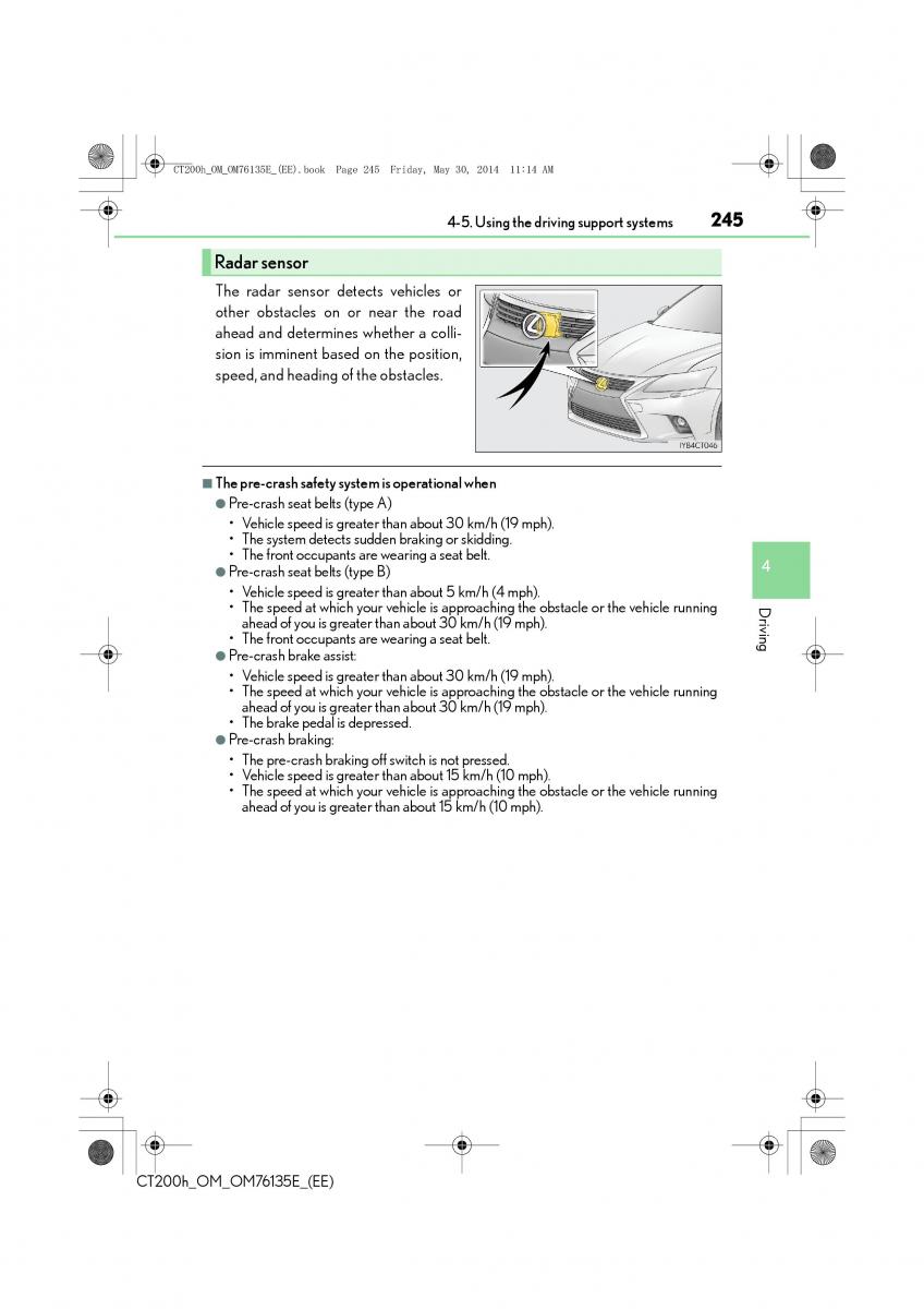 Lexus CT200h owners manual / page 245