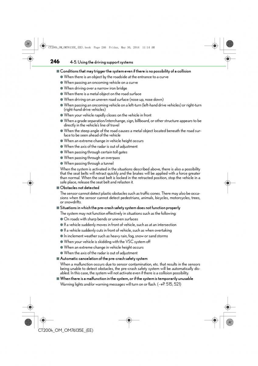 Lexus CT200h owners manual / page 246