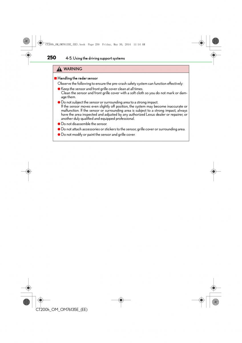 Lexus CT200h owners manual / page 250