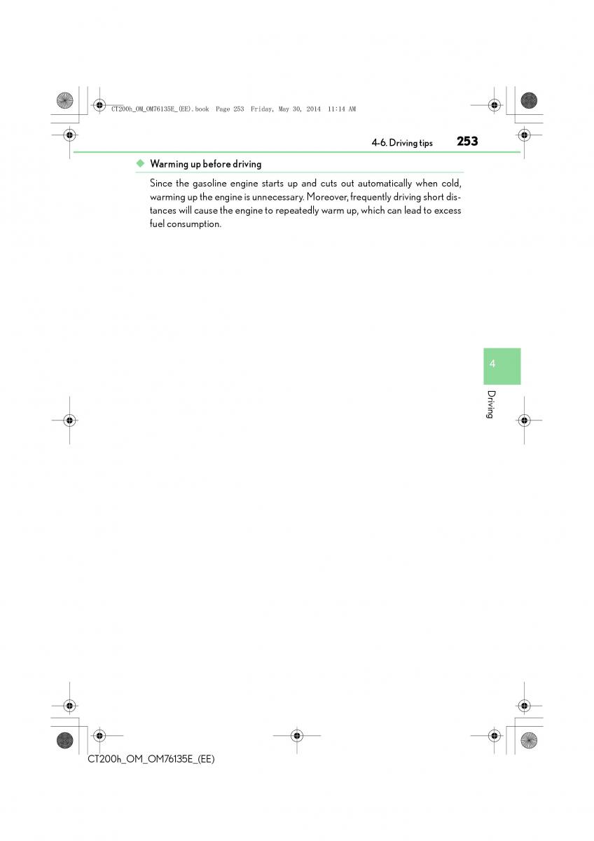 Lexus CT200h owners manual / page 253