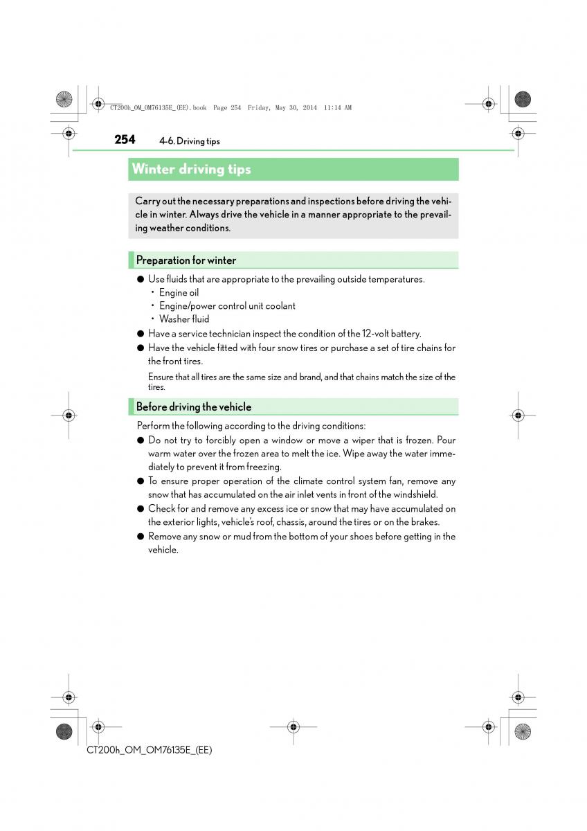 Lexus CT200h owners manual / page 254