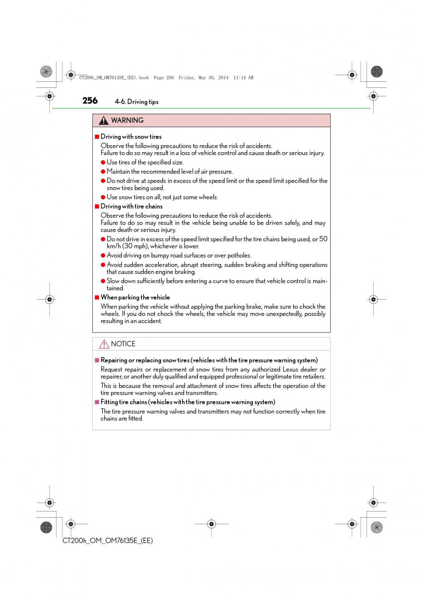 Lexus CT200h owners manual / page 256