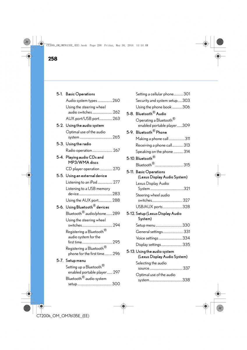 Lexus CT200h owners manual / page 258