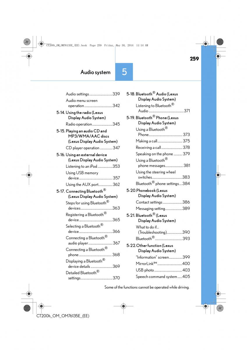 Lexus CT200h owners manual / page 259