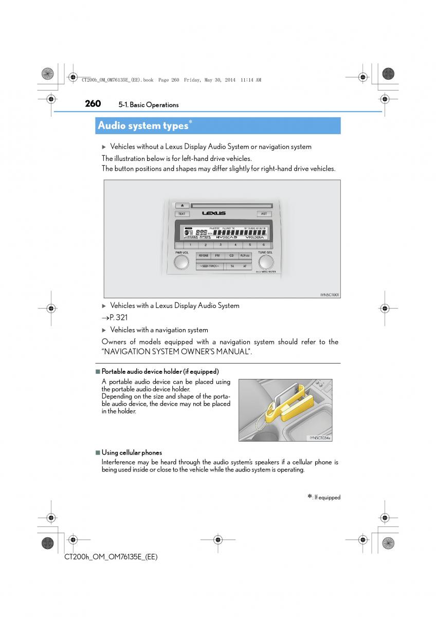 Lexus CT200h owners manual / page 260