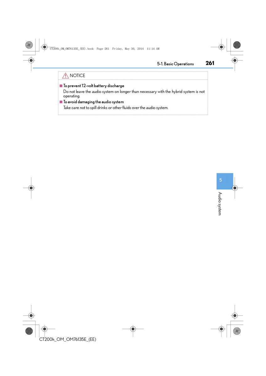 Lexus CT200h owners manual / page 261