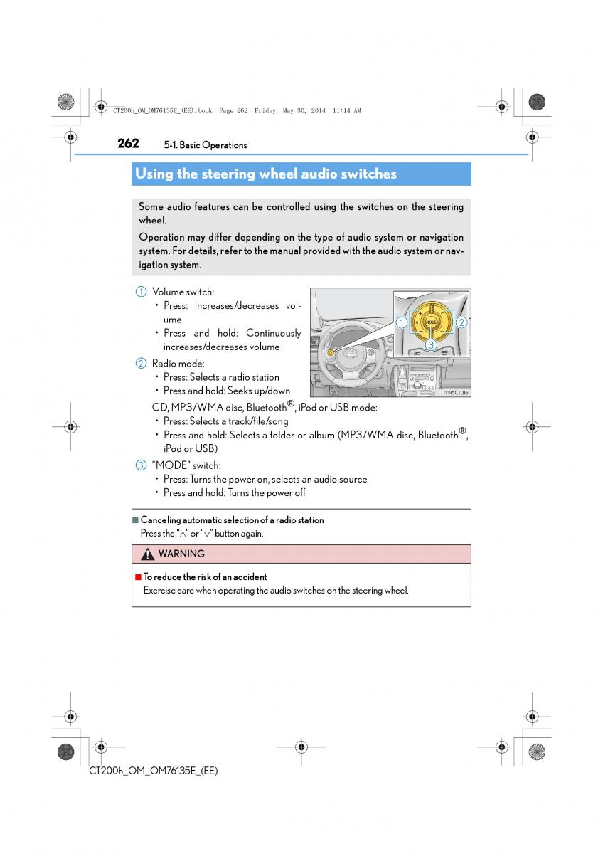 Lexus CT200h owners manual / page 262