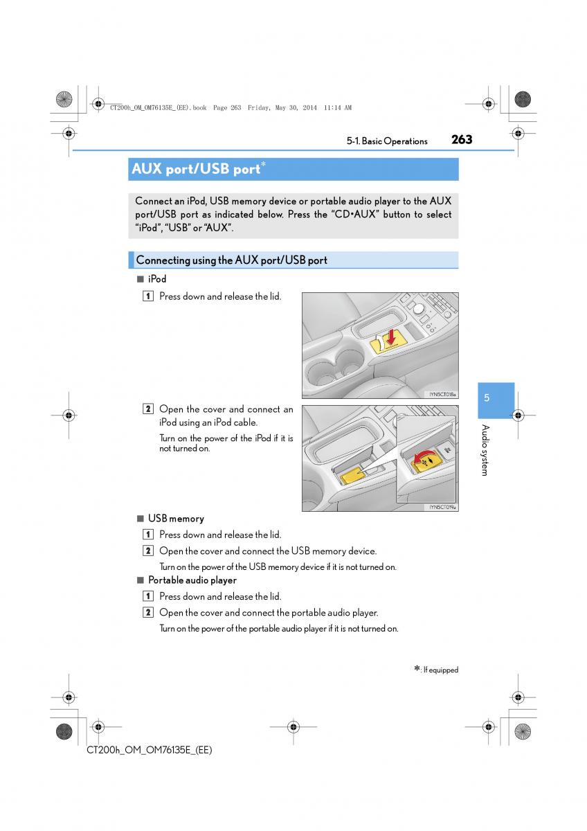 Lexus CT200h owners manual / page 263