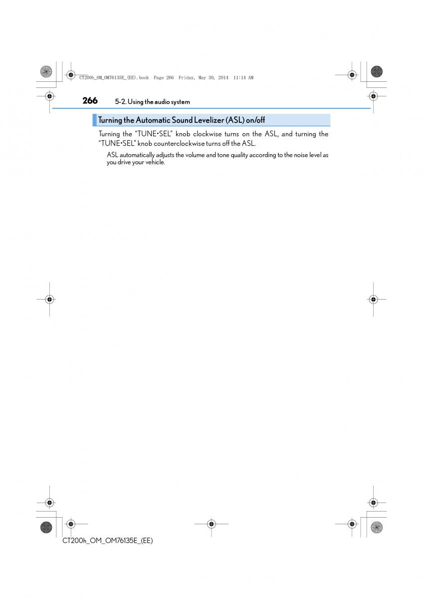 Lexus CT200h owners manual / page 266