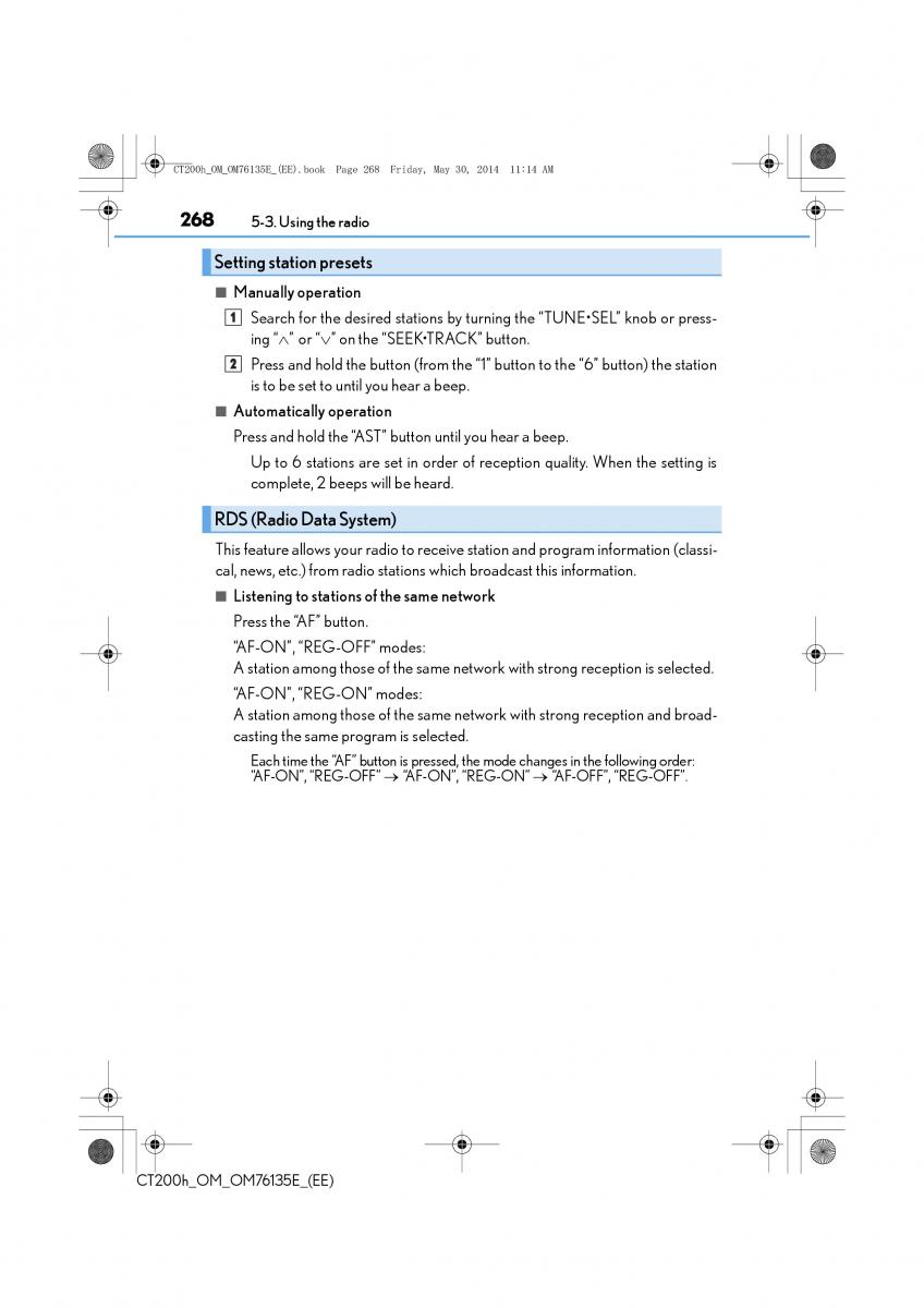 Lexus CT200h owners manual / page 268