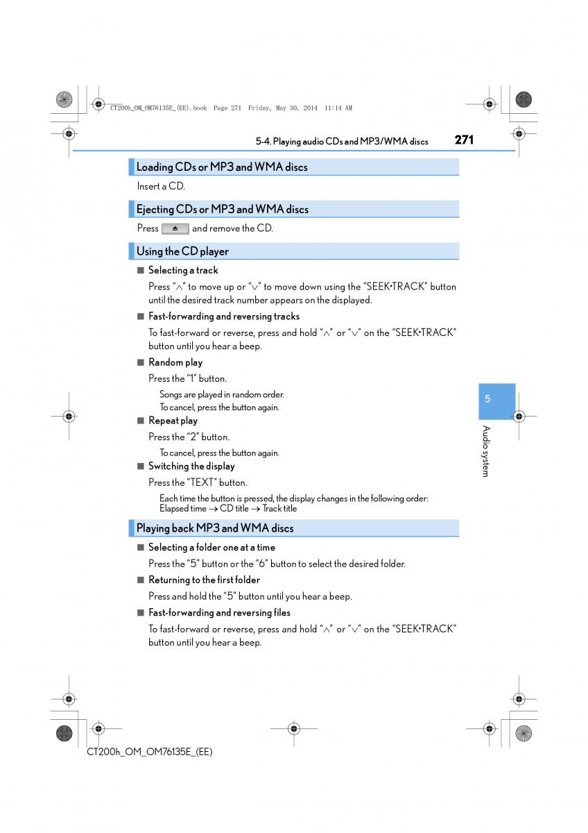 Lexus CT200h owners manual / page 271