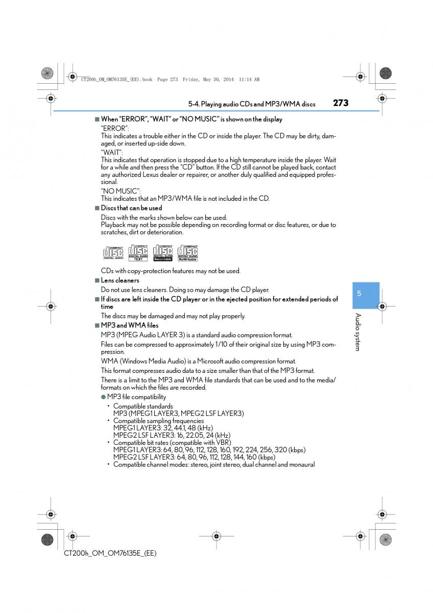 Lexus CT200h owners manual / page 273