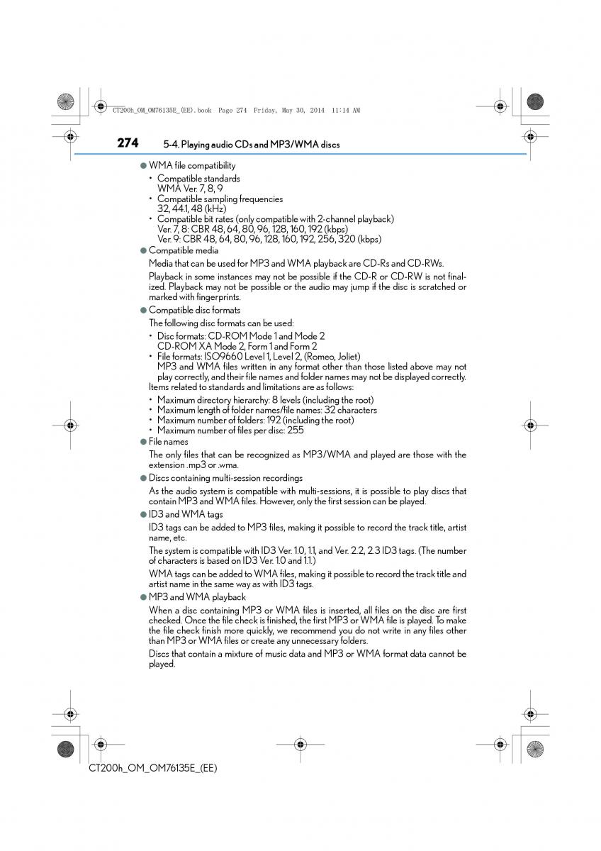 Lexus CT200h owners manual / page 274