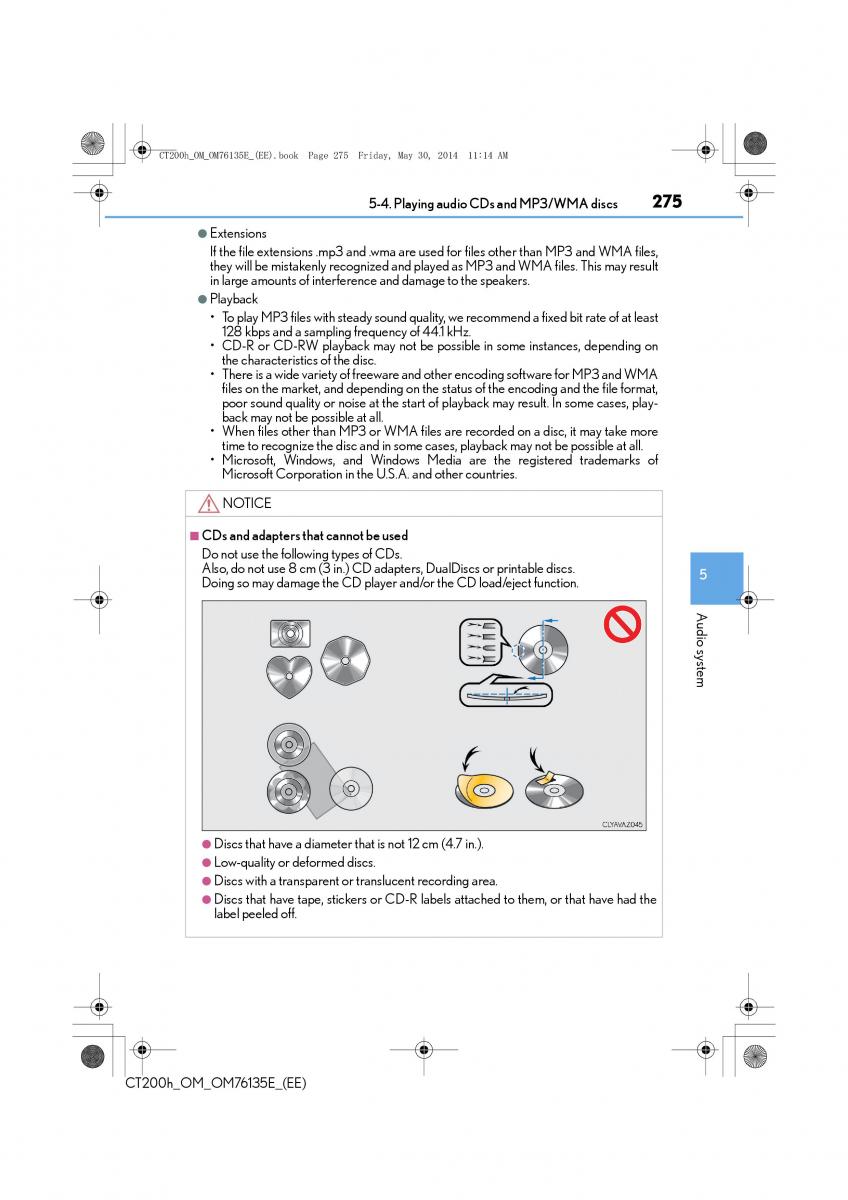 Lexus CT200h owners manual / page 275