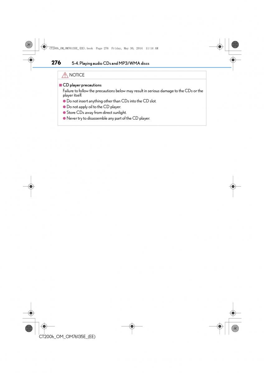 Lexus CT200h owners manual / page 276