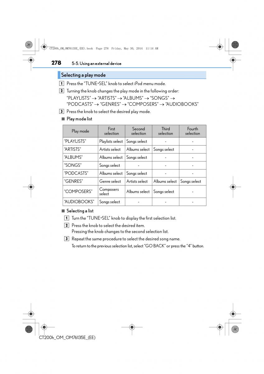 Lexus CT200h owners manual / page 278