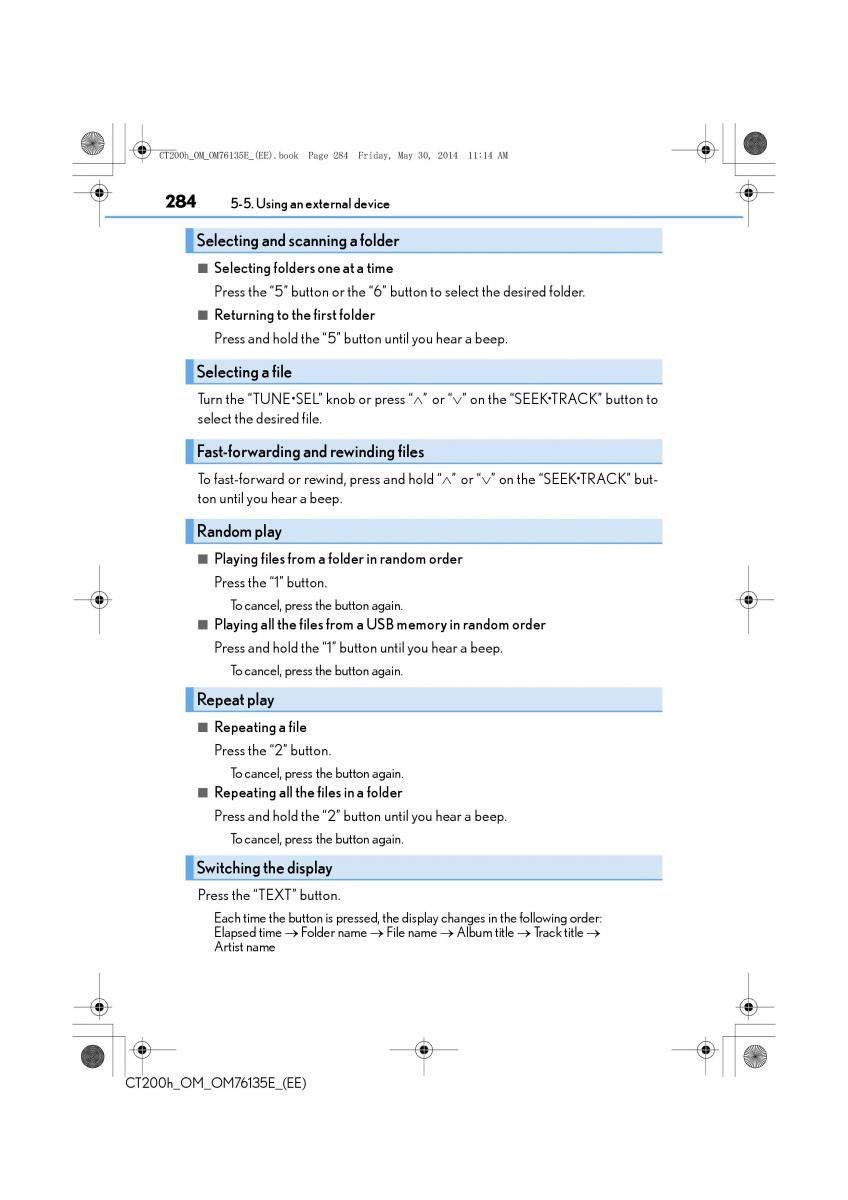 Lexus CT200h owners manual / page 284