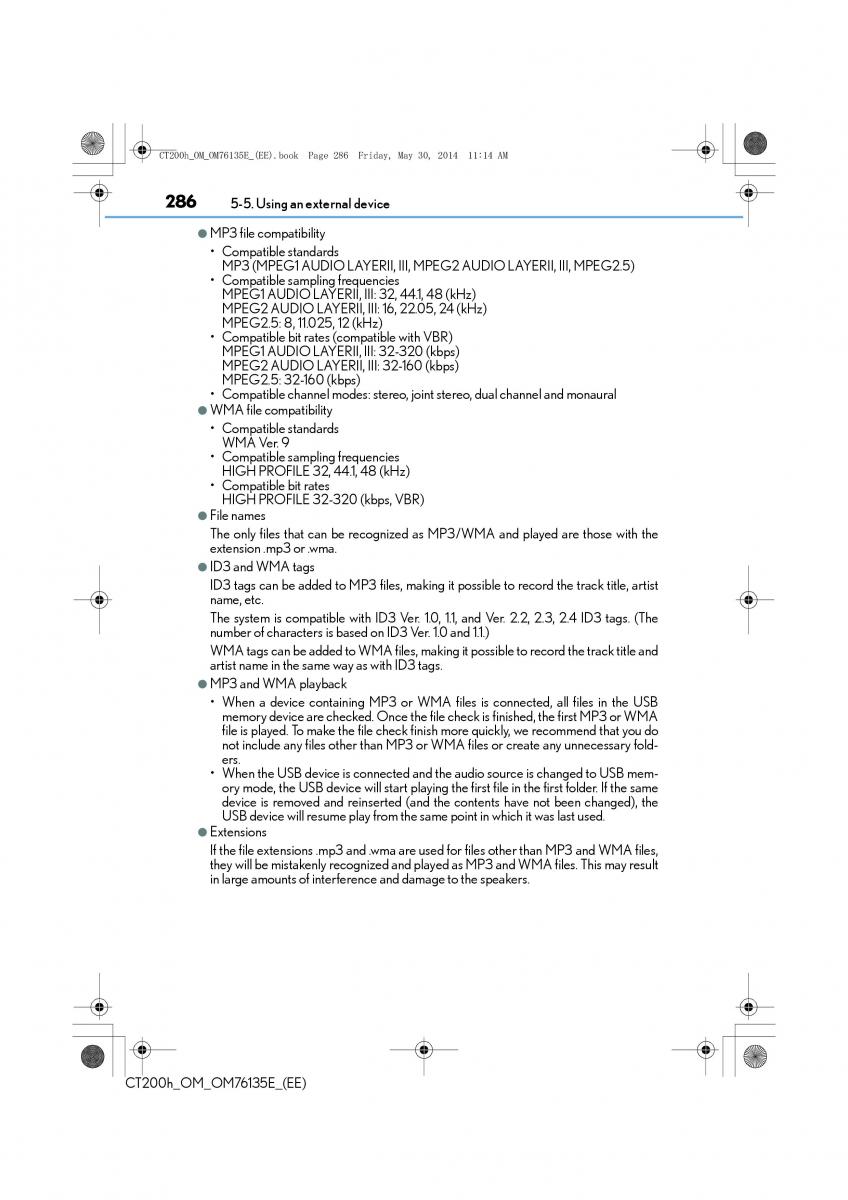 Lexus CT200h owners manual / page 286