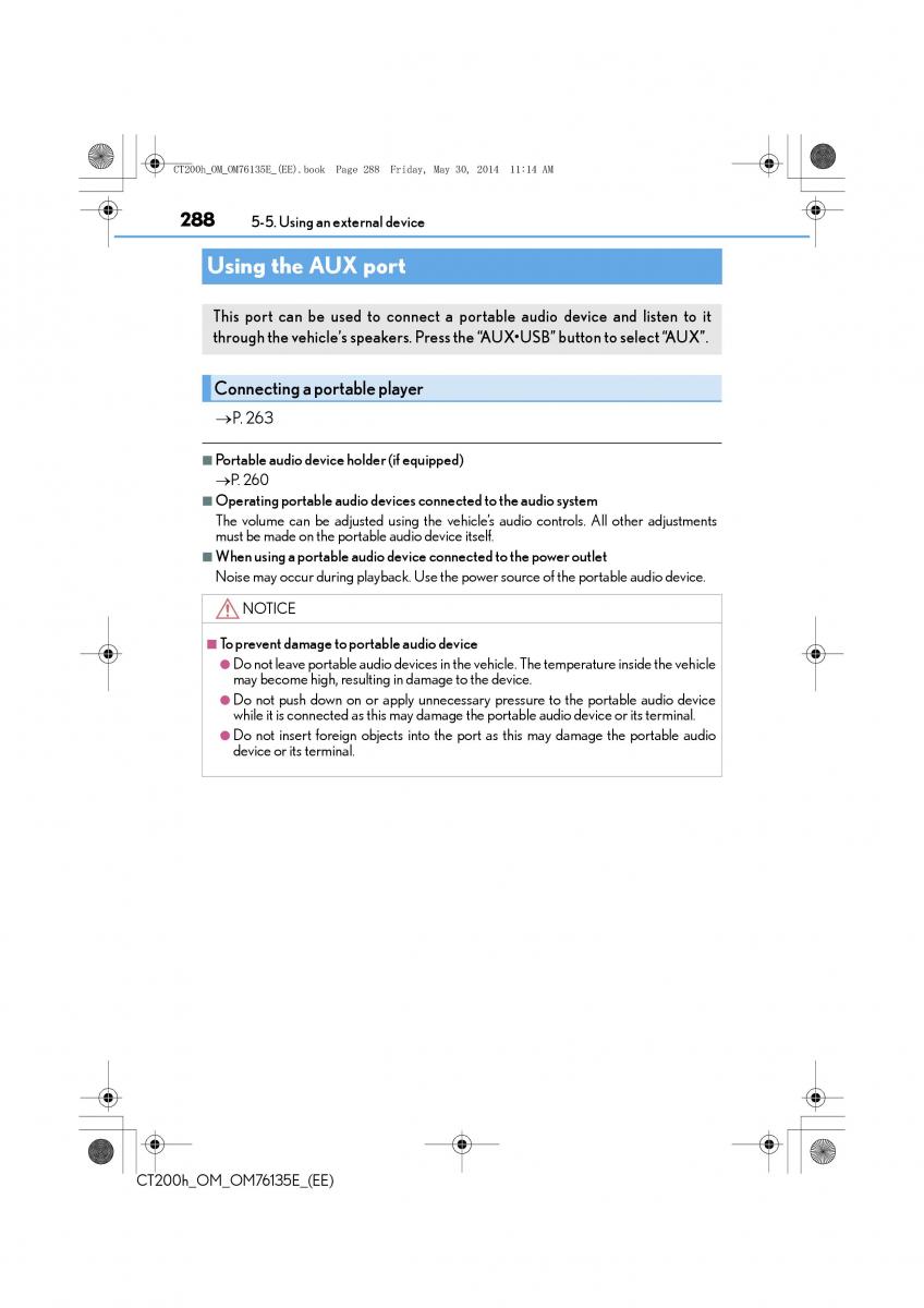 Lexus CT200h owners manual / page 288