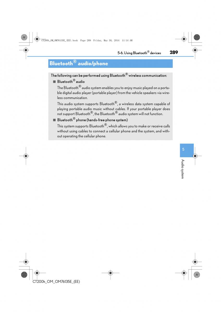 Lexus CT200h owners manual / page 289