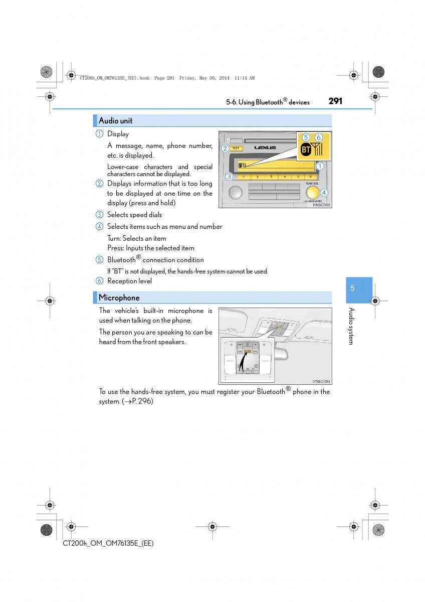 Lexus CT200h owners manual / page 291