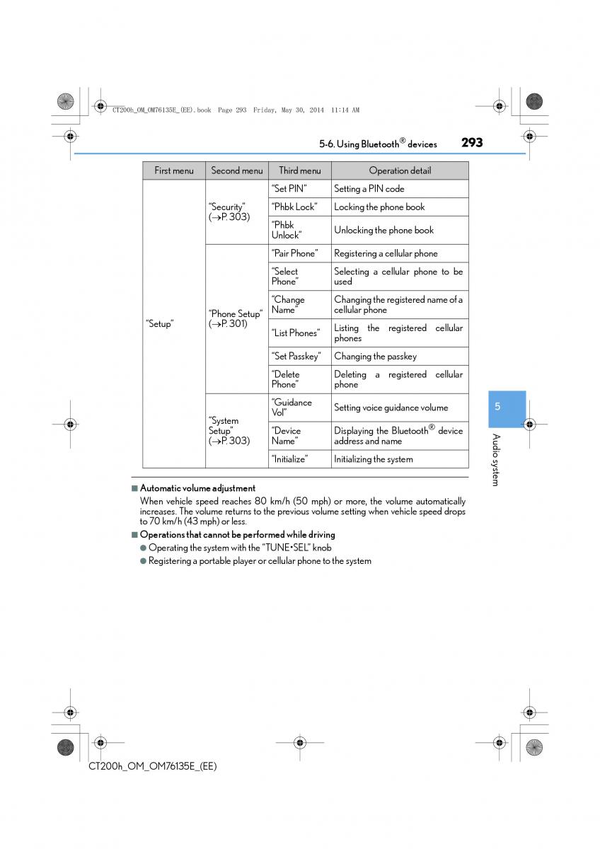 Lexus CT200h owners manual / page 293