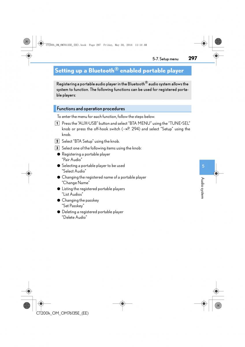 Lexus CT200h owners manual / page 297