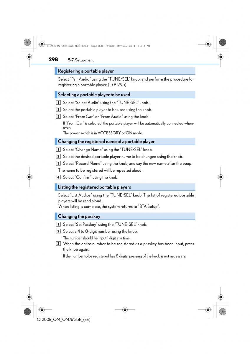 Lexus CT200h owners manual / page 298