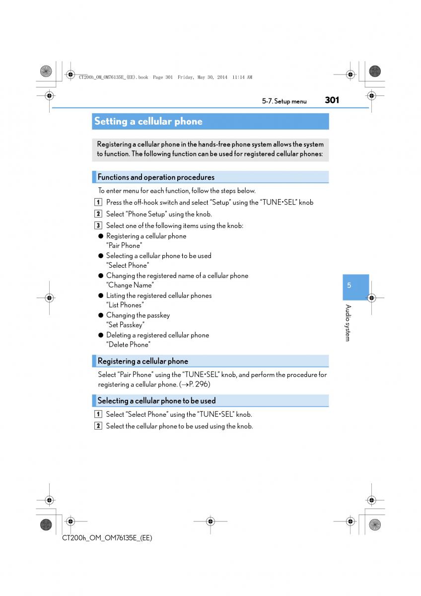 Lexus CT200h owners manual / page 301