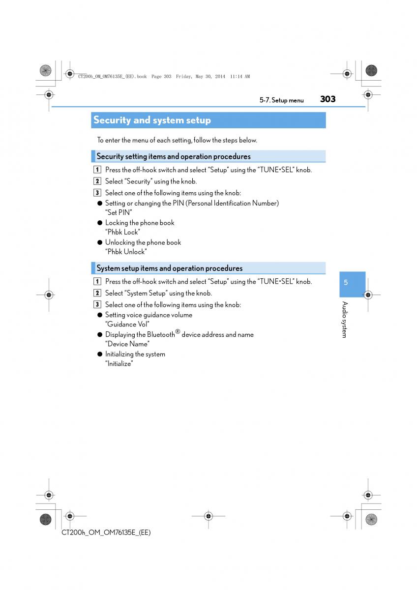 Lexus CT200h owners manual / page 303