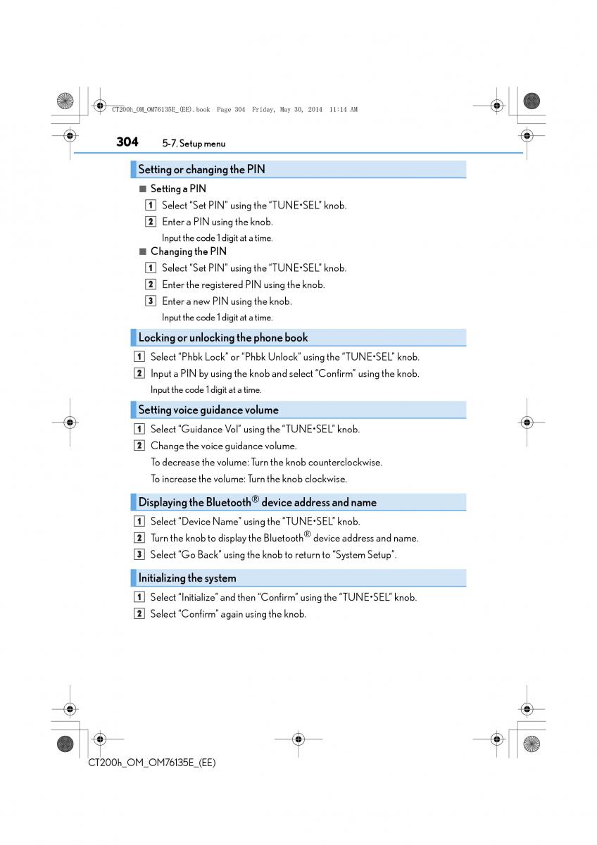 Lexus CT200h owners manual / page 304