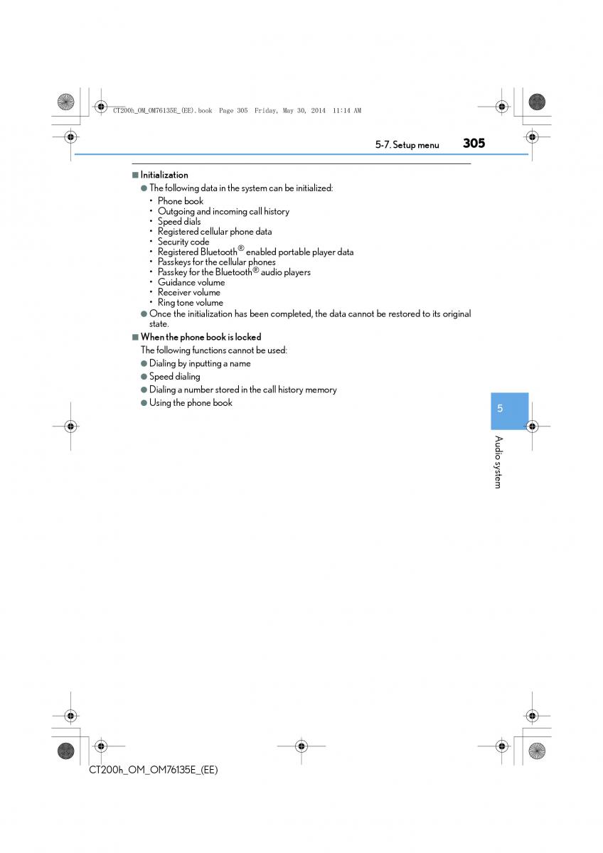 Lexus CT200h owners manual / page 305