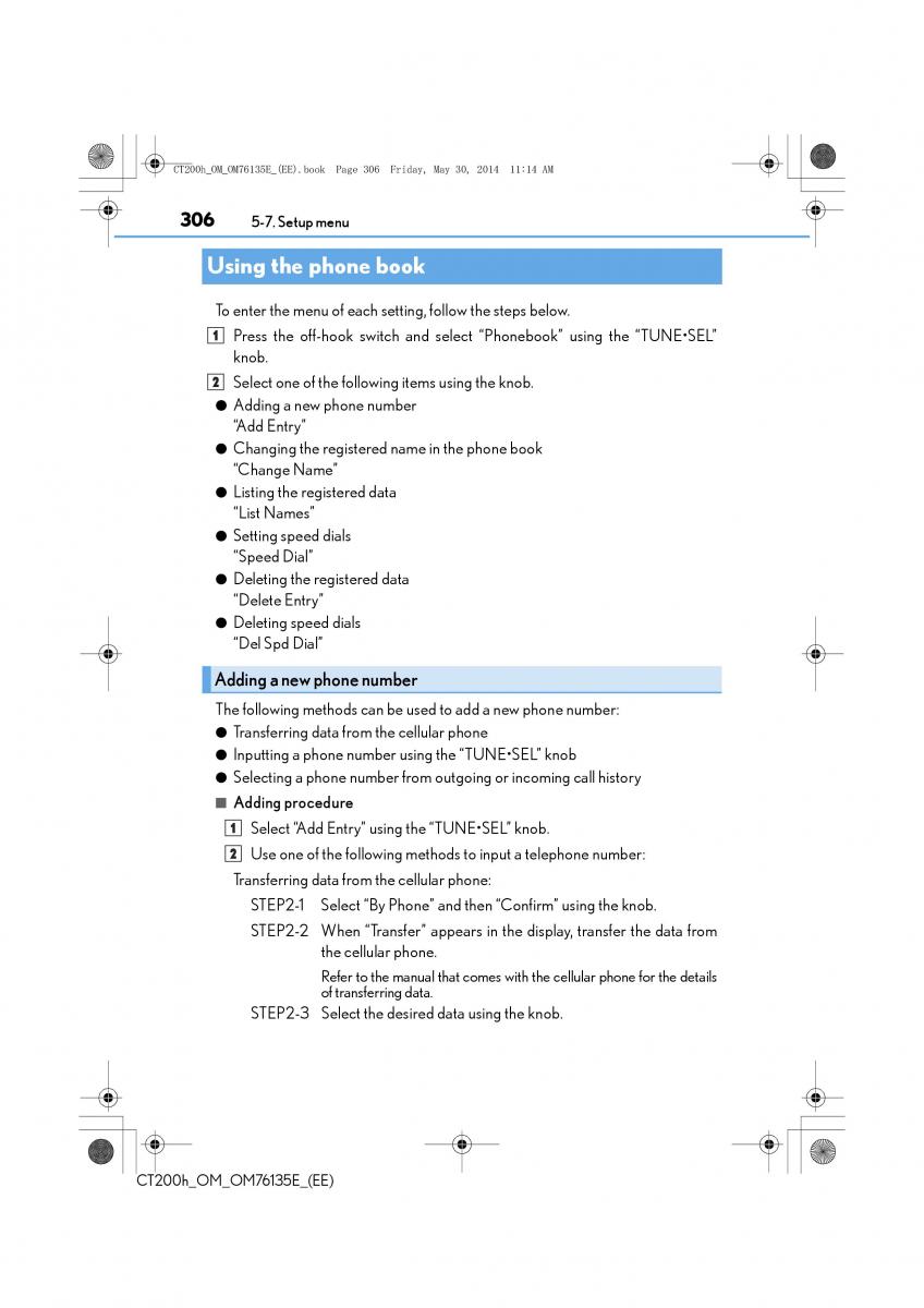 Lexus CT200h owners manual / page 306